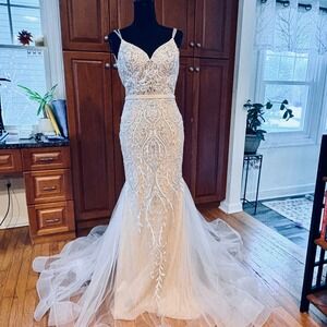 Y2K Ivory Beaded Mermaid Gown 2 Formal Bridal Prom Regency Wedding Dress